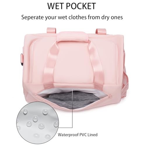 SOAEON Gym Bag for Women, Small Fitness Workout Sports Bag with Wet Pocket & Shoes Compartment, Water Resistant Overnight Weekender Duffle Bags in Pink - Image 2