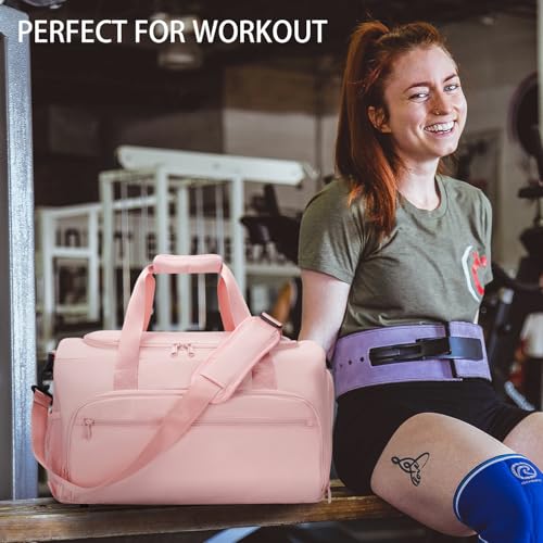 SOAEON Gym Bag for Women, Small Fitness Workout Sports Bag with Wet Pocket & Shoes Compartment, Water Resistant Overnight Weekender Duffle Bags in Pink - Image 5
