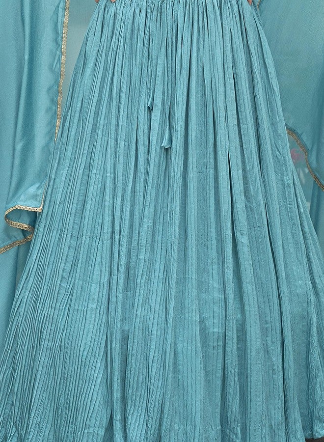 purvaja طقم ليهينغا تشولي حريري شبه مخيط من بورفاجا للنساء (إلينا-سكاي - مقاس حر) - Image 4