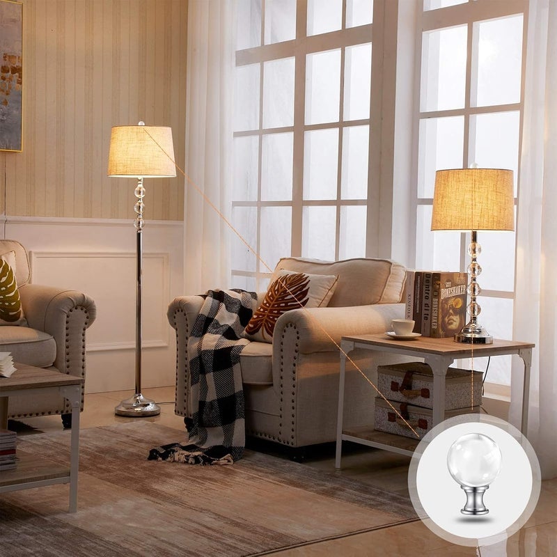PEESIN 【2 Pack】 Lamp Finials, 1/4-27 Inch Threaded Base Glass Ball Lamp Finials Decorative, Finials for Lamps with Chrome Base, Lamp Shade Screw Cap for Table or Floor Lamps - Image 2