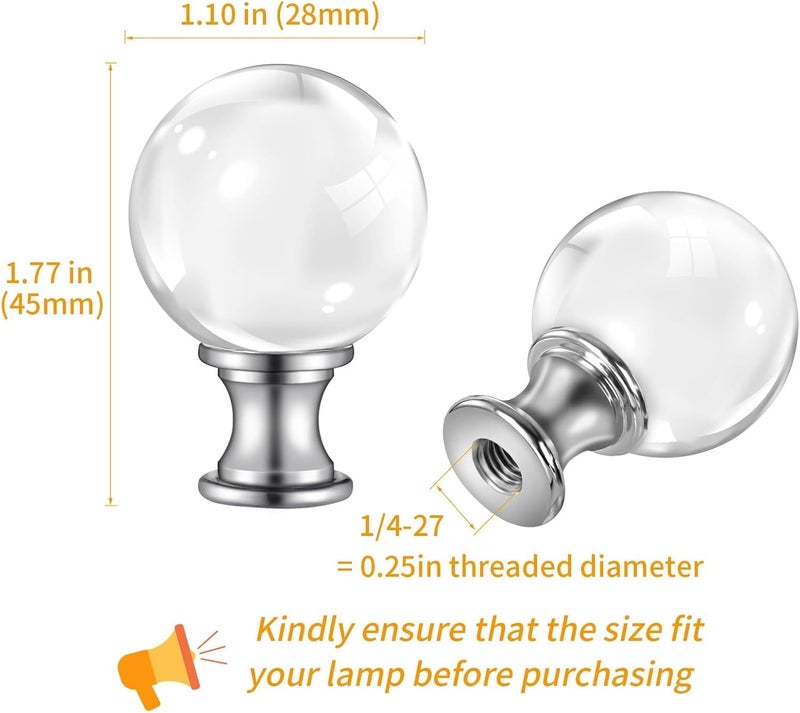 PEESIN 【2 Pack】 Lamp Finials, 1/4-27 Inch Threaded Base Glass Ball Lamp Finials Decorative, Finials for Lamps with Chrome Base, Lamp Shade Screw Cap for Table or Floor Lamps - Image 4