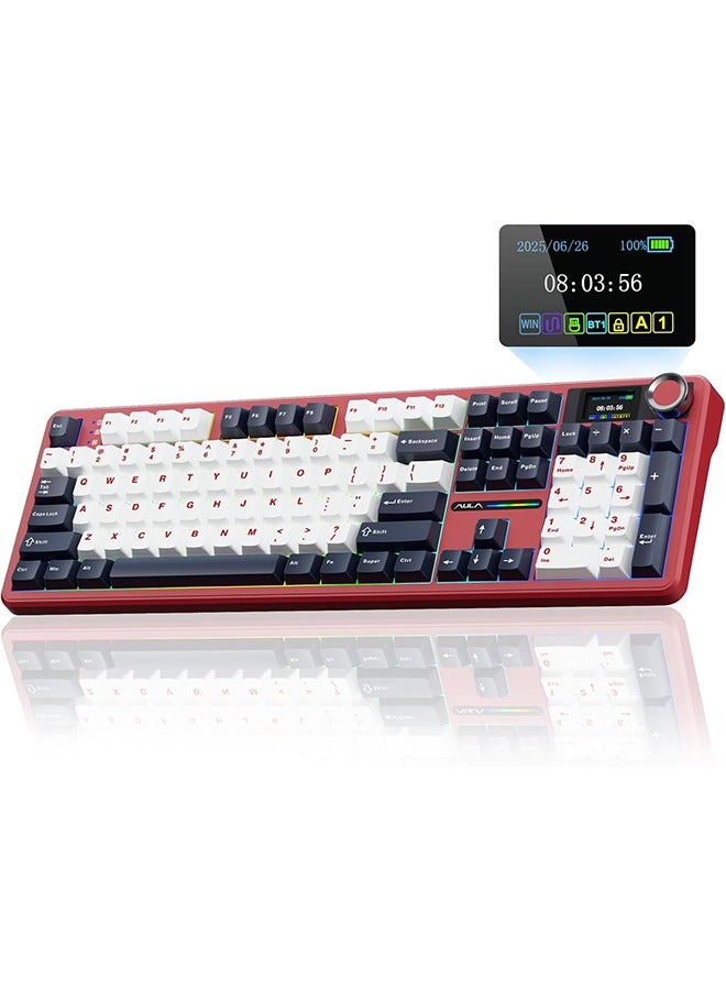 AULA F108 PRO - Wireless Mechanical Keyboard with Screen & Knob,Full Size Keyboard with 8000mAh Battery,Pre-lubed Switches,Side Printed PBT Keycaps,RGB Backlit Hot Swappable Custom Gaming Keyboards - Image 1