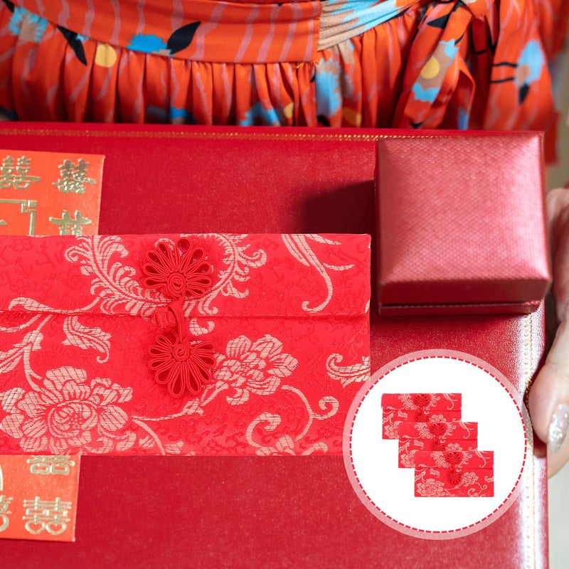 Traditional Chinese Red Envelope Money Bags with Phoenix Pattern 3 Pcs Fabric Lucky Pockets - Image 3