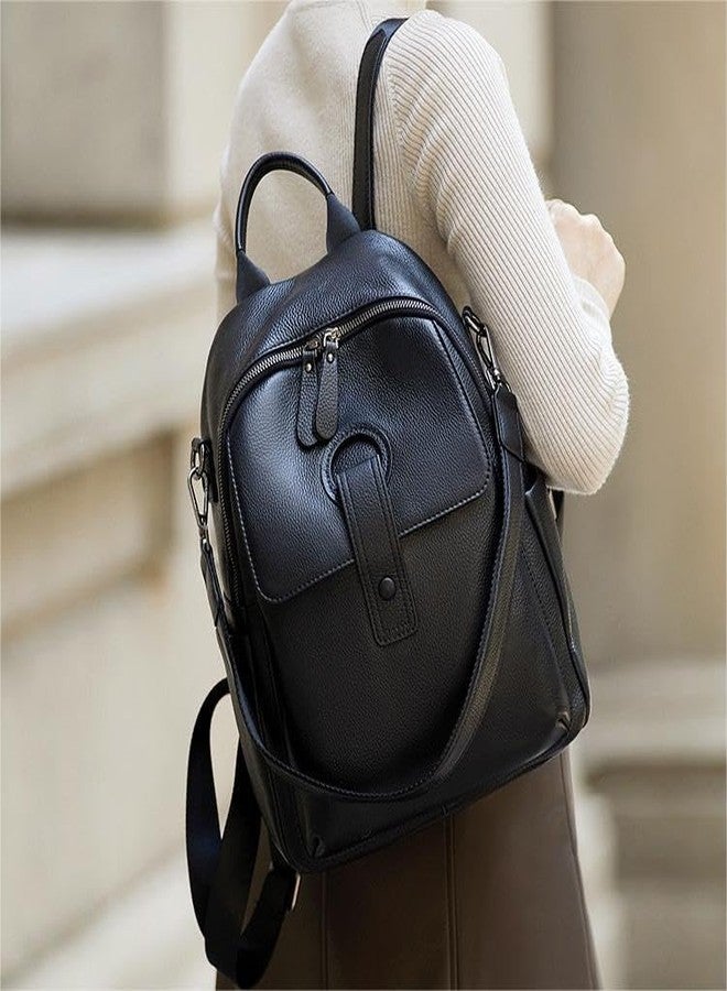 Wesccimo Genuine Leather Backpack Purse For Women, Black, Medium Size, Daypack Backpacks - Image 2