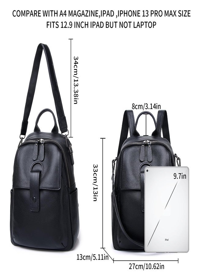 Wesccimo Genuine Leather Backpack Purse For Women, Black, Medium Size, Daypack Backpacks - Image 4