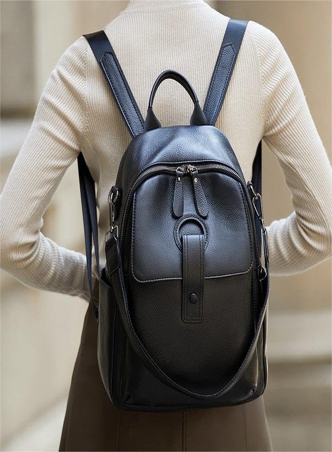 Wesccimo Genuine Leather Backpack Purse For Women, Black, Medium Size, Daypack Backpacks - Image 3