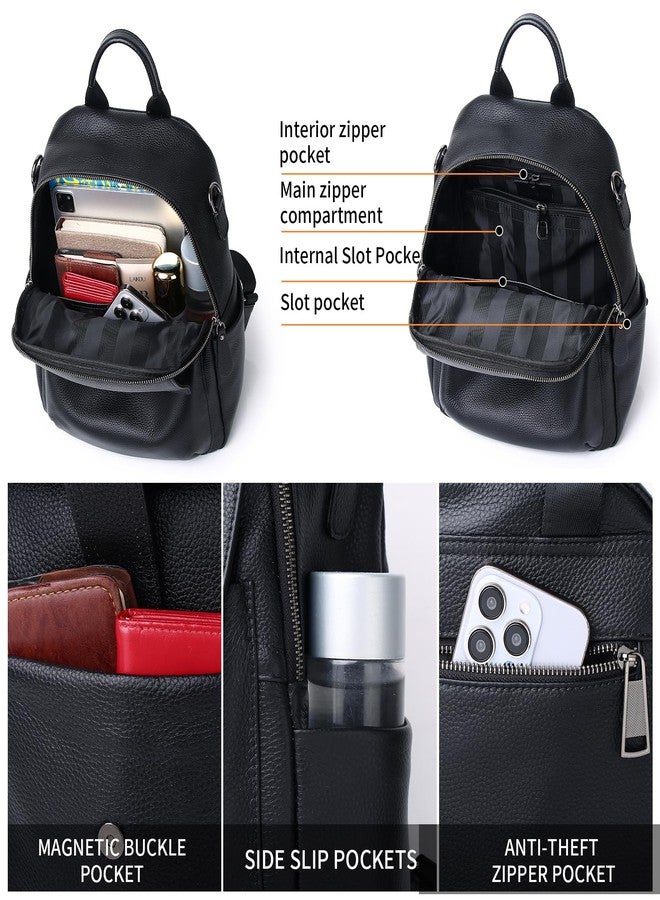 Wesccimo Genuine Leather Backpack Purse For Women, Black, Medium Size, Daypack Backpacks - Image 5