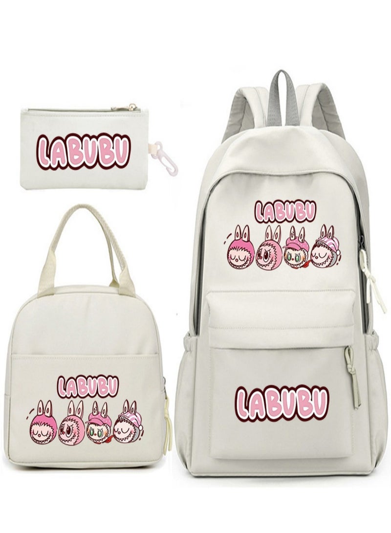 Labubu Children Backpack Schoolbag Teen Student School Book bag with Lunch Box Pen Case 3 in 1 for Kids