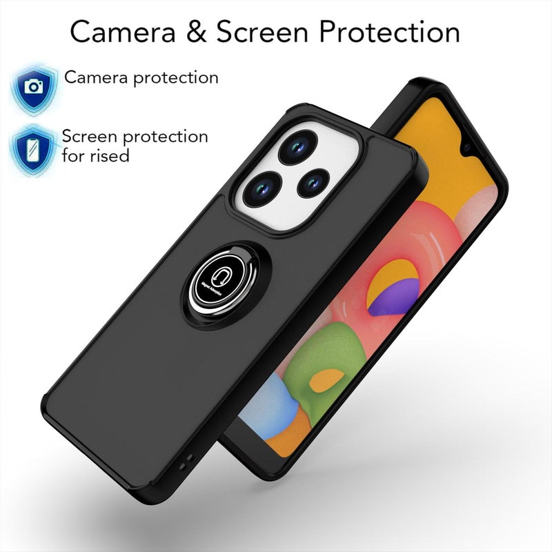 erorex For Redmi Note 14 4G 163.25mm Q Shadow 1 Series TPU + PC Phone Case with Ring(Black+Black) - Image 4