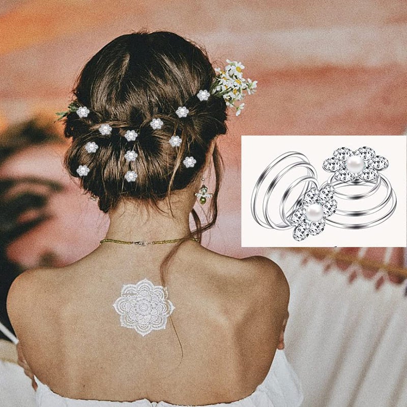 LAPOHI 60 PCS 3 Shapes Gems Rhinestone Twister Hair Studs Set Diamond Spiral Pearl Flower Jewels Hair Pins Sticks for Wedding, Bridal, Prom, Party and Special Occasion (Diamond&Pearl&Flower) - Image 5