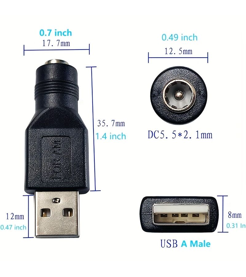 محول USB إلى مقبس DC 5.5 × 2.1 مم، ذكر إلى أنثى، موصل طاقة 5 فولت - Image 2