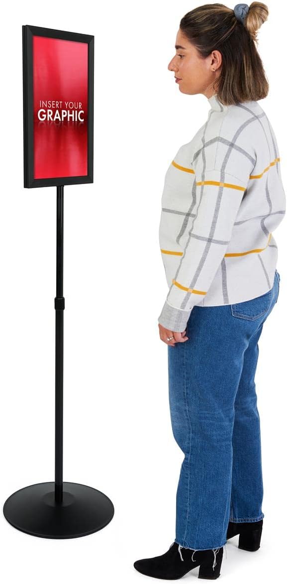 Displays2go 11x17 Sign Stand with HeightAdjustable Post TopLoading Sign Frame Includes PVC Backer and 2 NonGlare Lenses for DoubleSided Presentations Aluminum Black - Image 2