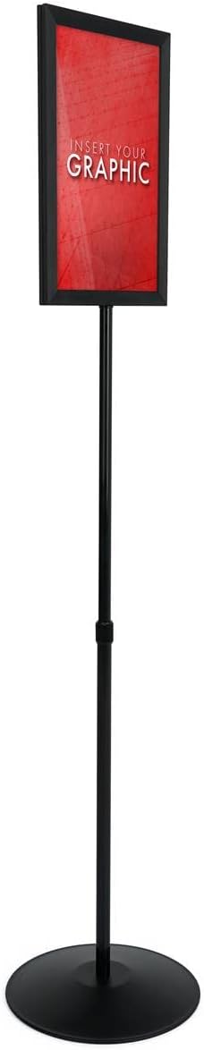Displays2go 11x17 Sign Stand with HeightAdjustable Post TopLoading Sign Frame Includes PVC Backer and 2 NonGlare Lenses for DoubleSided Presentations Aluminum Black - Image 1