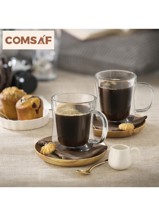 ComSaf 12oz Double Wall Glass Coffee Mugs Set of 2, Thermal Insulated Borosilicate Glass Cappuccino Cups with Handle for Tea, Coffee, Latte, Cappuccino, Hot and Cold Drinks Beverages - Image 4