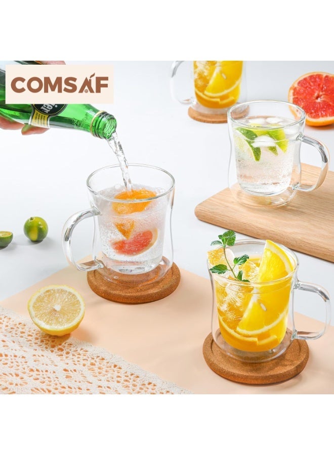 ComSaf 12oz Double Wall Glass Coffee Mugs Set of 2, Thermal Insulated Borosilicate Glass Cappuccino Cups with Handle for Tea, Coffee, Latte, Cappuccino, Hot and Cold Drinks Beverages - Image 3