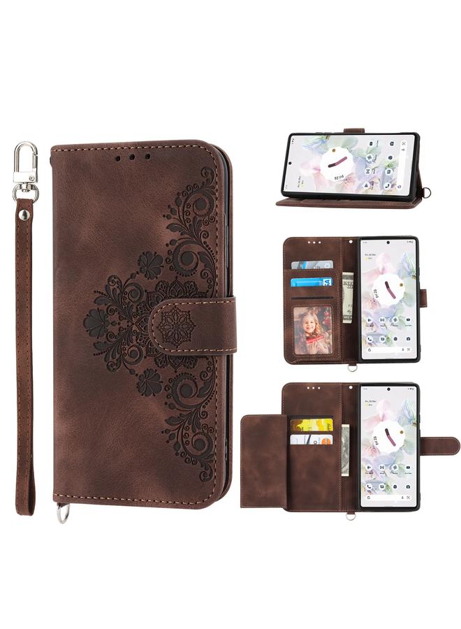 اس-توب جراب لهاتف Google Pixel 6، جراب محفظة جلدي منقوش عليه زهور، بملمس الجلد - Image 1