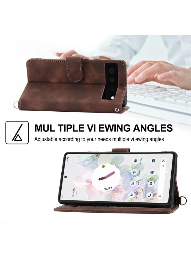 اس-توب جراب لهاتف Google Pixel 6، جراب محفظة جلدي منقوش عليه زهور، بملمس الجلد - Image 4