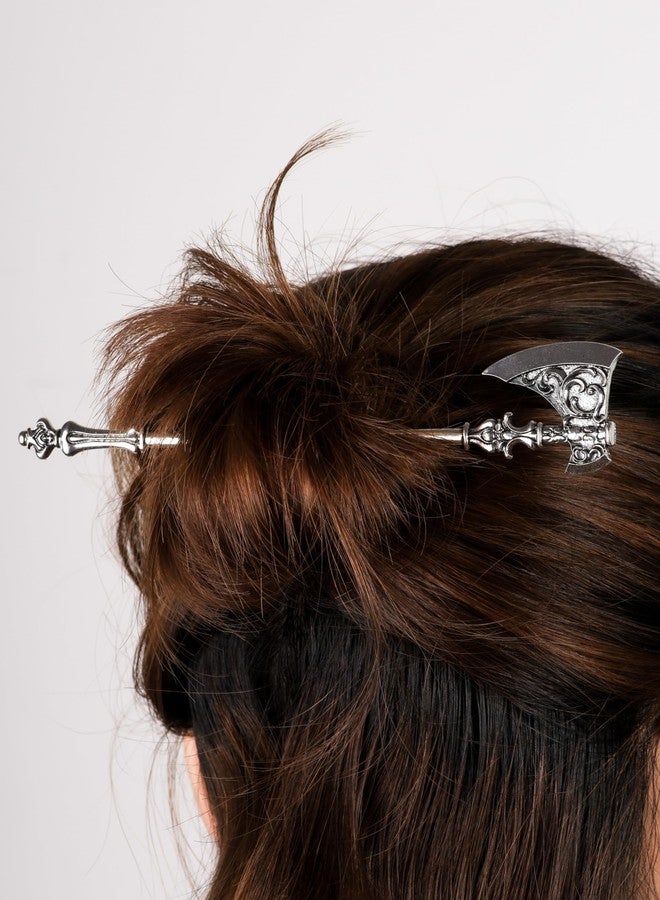 HAQUIL Viking Axe Hairstick for Women and Men - Fashion Punk Gothic Hairstick for Bun Hair Fork Hairpin Jewelry Gift - Nickel-free Metal Alloy, Size 2.56x1.97 inches - Image 2