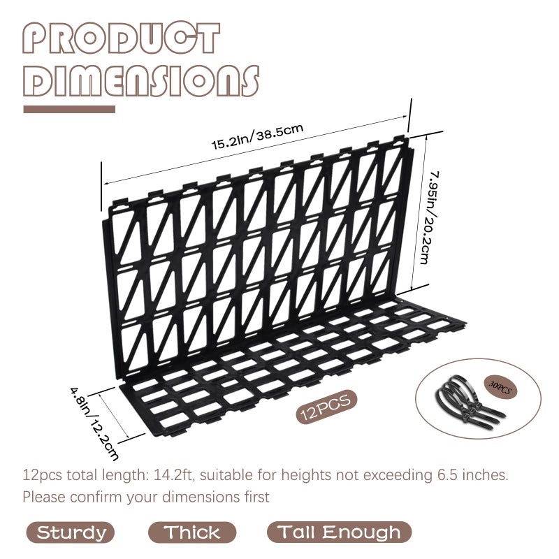 Aifong 12 Pcs Under Couch Blocker for Bed Adjustable Furniture Plastic Under Bed Blocker with 30 Ties Black Couch Barriers for Dogs Pets Cats (Style 2) - Image 2