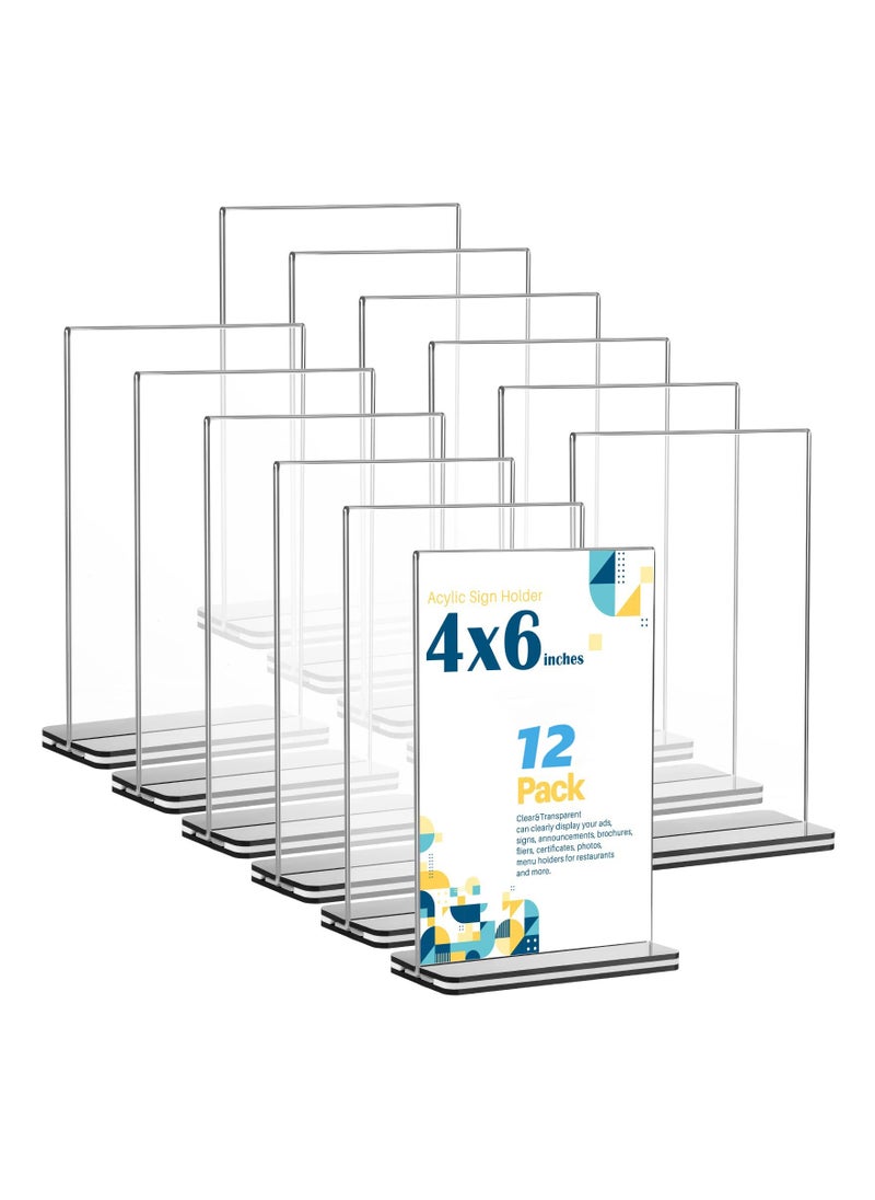 Y&D - Acrylic Sign Holder A6, Clear Table Double Sided T Shape Plastic Desktop Display Vertical Menu Stand Business Store Holders for Wedding School Office Hotel Party(A6, 12 Pack) - Image 1