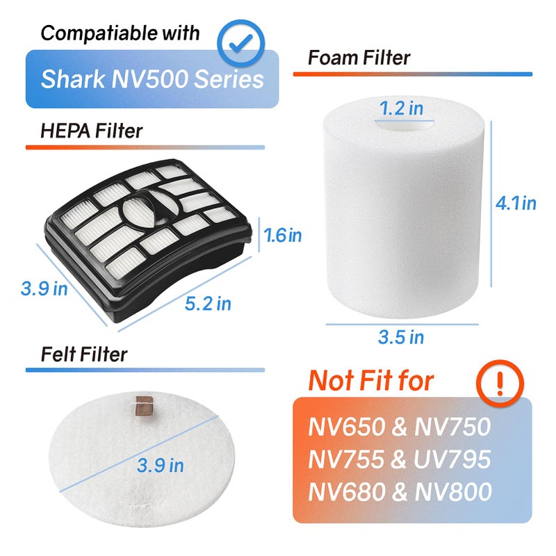 Ximoon HEPA Filter and Foam & Felt Filter Replacements for Shark XHF500 XFF500 Rotator Pro Lift-away NV500, NV501, NV505, NV552  - Image 2