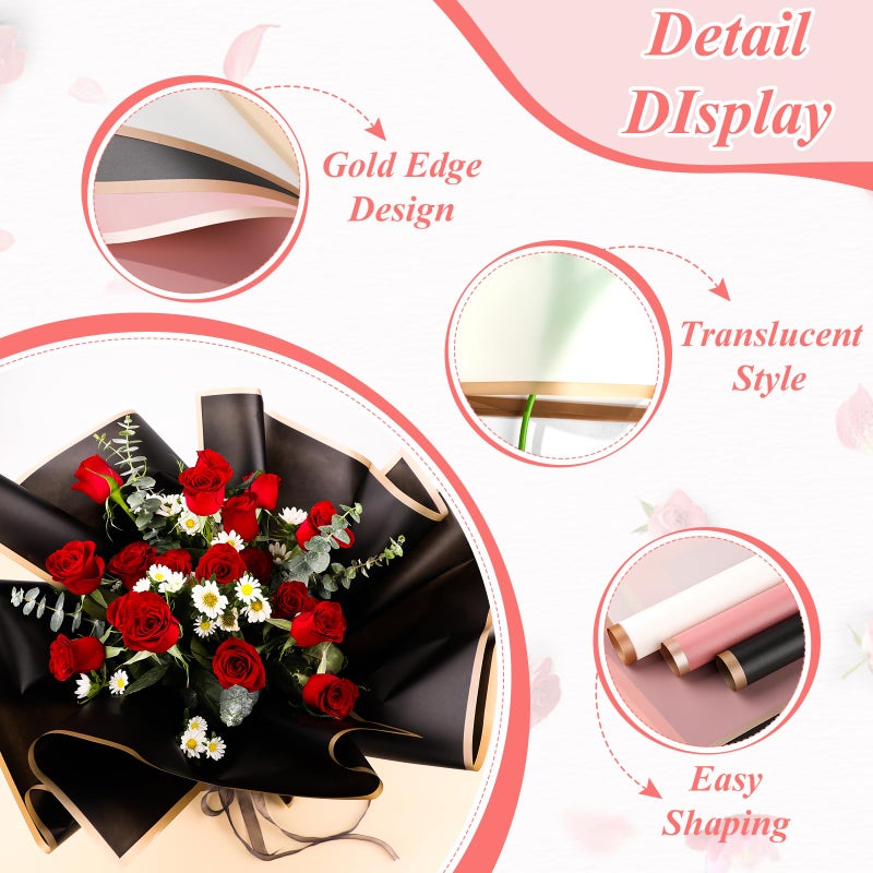 RowinsyDD 20 Sheets Black Flower Wrapping Paper, Waterproof Packaging Paper for Floral Bouquets, 22.8 x 22.8 inch Gift Packing Florist Supplies - Image 4