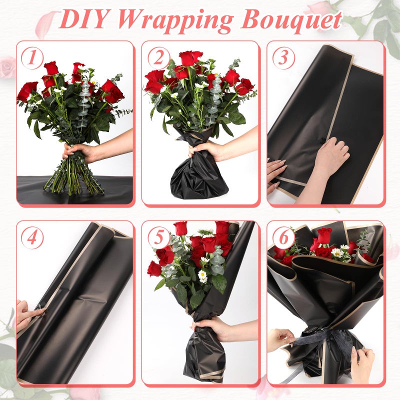 RowinsyDD 20 Sheets Black Flower Wrapping Paper, Waterproof Packaging Paper for Floral Bouquets, 22.8 x 22.8 inch Gift Packing Florist Supplies - Image 5