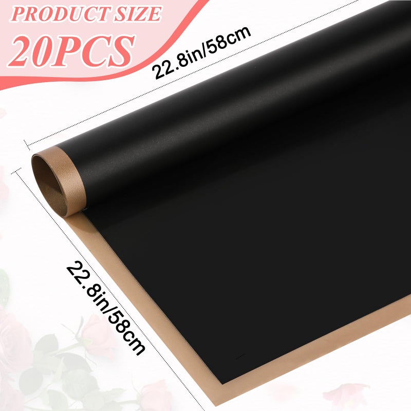 RowinsyDD 20 Sheets Black Flower Wrapping Paper, Waterproof Packaging Paper for Floral Bouquets, 22.8 x 22.8 inch Gift Packing Florist Supplies - Image 2