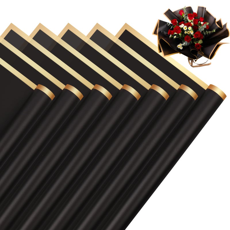 RowinsyDD 20 Sheets Black Flower Wrapping Paper, Waterproof Packaging Paper for Floral Bouquets, 22.8 x 22.8 inch Gift Packing Florist Supplies - Image 1