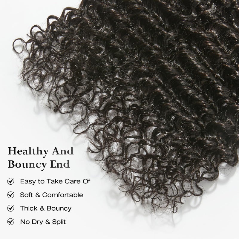 ASHINE Human Hair Bundles Deep Curly Water Wave, Unprocessed Cambodian Raw Hair 14 16 18 Inch, Flip Over Quick Weave Wet and Wave Bundles for Women Natural Black - Image 5