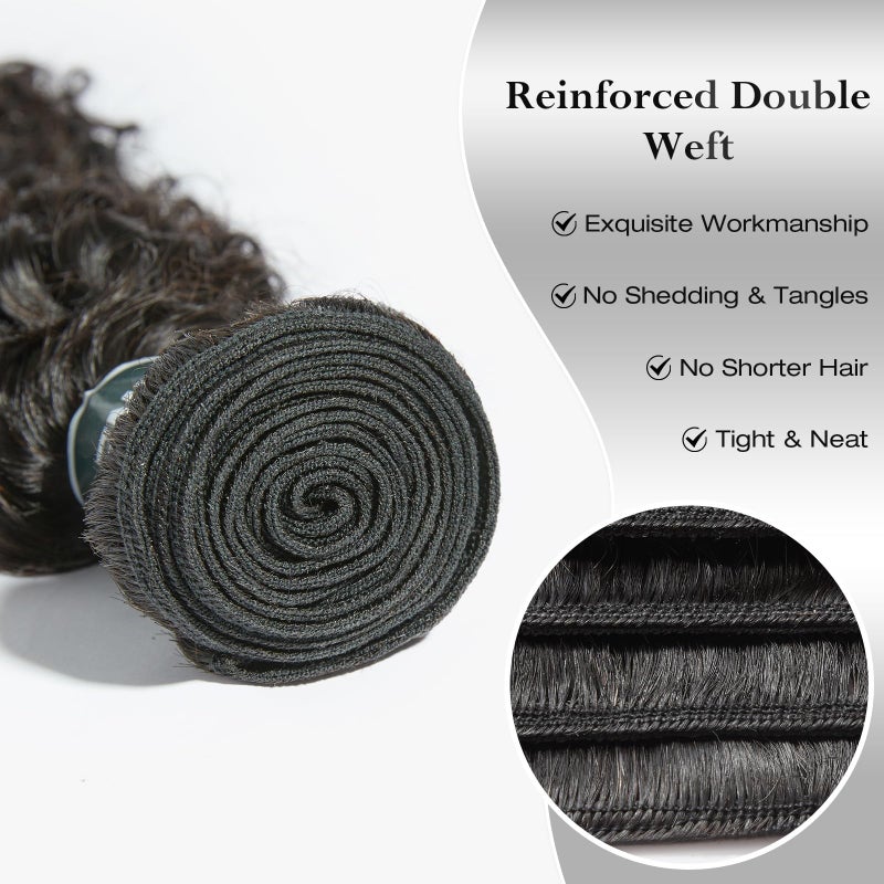 ASHINE Human Hair Bundles Deep Curly Water Wave, Unprocessed Cambodian Raw Hair 14 16 18 Inch, Flip Over Quick Weave Wet and Wave Bundles for Women Natural Black - Image 3