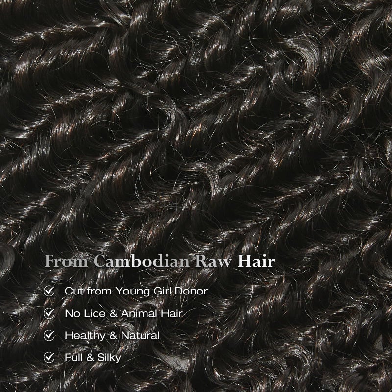 ASHINE Human Hair Bundles Deep Curly Water Wave, Unprocessed Cambodian Raw Hair 14 16 18 Inch, Flip Over Quick Weave Wet and Wave Bundles for Women Natural Black - Image 4