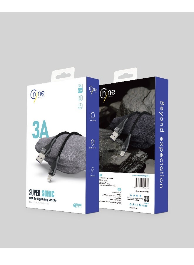 Nine 3A Super Sonic USB To Lightning Cable 12W 1M - Black
