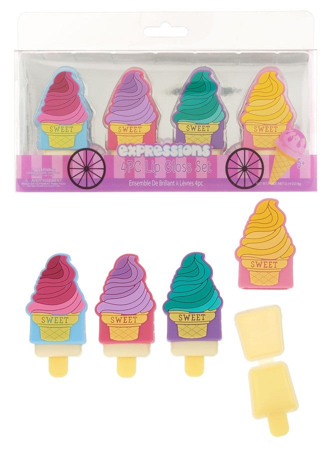 Expressions 4pc Sweet Ice Cream Cone Pucker Pop Lip Gloss Collection - Novelty Ice Cream Cone Popsicle Lip Balms For Kids - Image 2