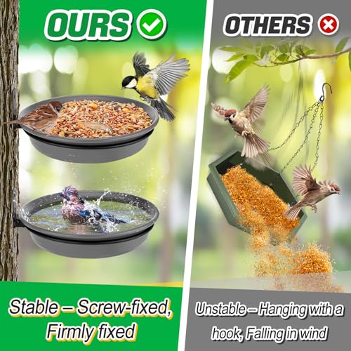 Alphatool Fence Bird Feeders Tray 2pcs Tree Mounted Wild Bird Bath for Outdoors Place Food Water Installed on Deck Wall Stakes with Heavy Duty Iron Ring 83 Dia Grey - Image 3