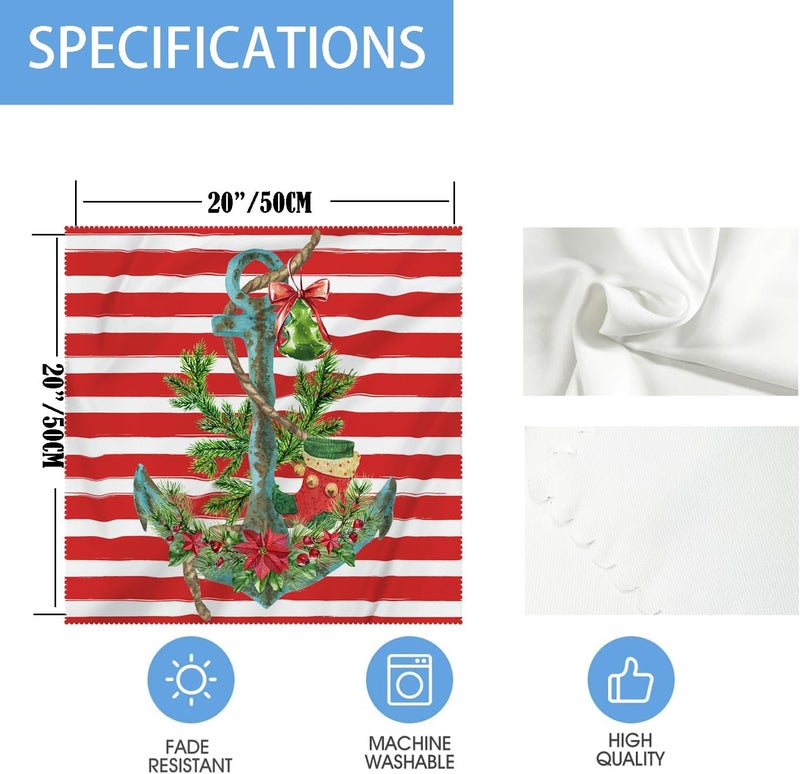Fukeen Red Stripe Christmas Anchor Cloth Table Napkins Set of 6 20x20 Inch Green Fir Leaves Berry Poinsettia Flower Christmas Stocking Waterproof Square Dinner Napkin for Winter Kitchen Decorations - Image 5