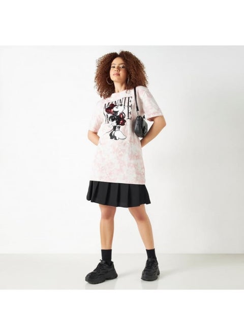 Minnie Mouse Sequin Embellished T-shirt with Crew Neck and Short Sleeves
