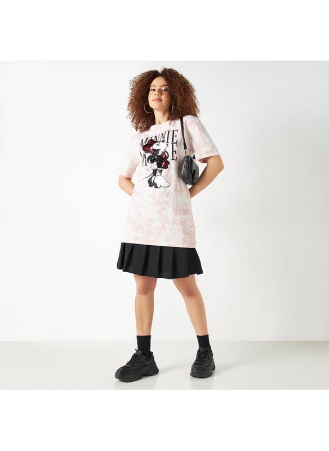 SP Characters Minnie Mouse Sequin Embellished T-shirt with Crew Neck and Short Sleeves  - Image 1