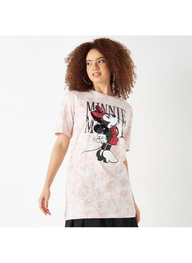 SP Characters Minnie Mouse Sequin Embellished T-shirt with Crew Neck and Short Sleeves  - Image 4