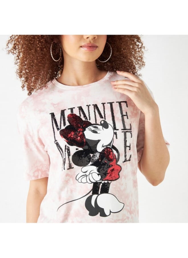 SP Characters Minnie Mouse Sequin Embellished T-shirt with Crew Neck and Short Sleeves  - Image 2