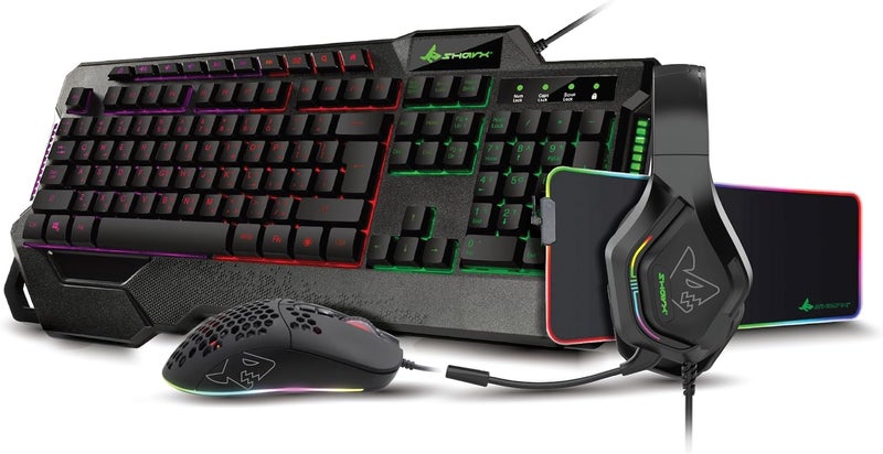 4-in-1 Gaming Bundle - Gaming Keyboard (Backlit EN/AR 104 Keys), High-Precision 7200 DPI Mouse, RGB Headset with Noise Cancelling Mic, XL RGB Mouse Pad - Image 1