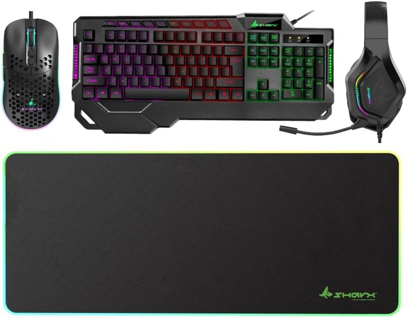4-in-1 Gaming Bundle - Gaming Keyboard (Backlit EN/AR 104 Keys), High-Precision 7200 DPI Mouse, RGB Headset with Noise Cancelling Mic, XL RGB Mouse Pad - Image 2