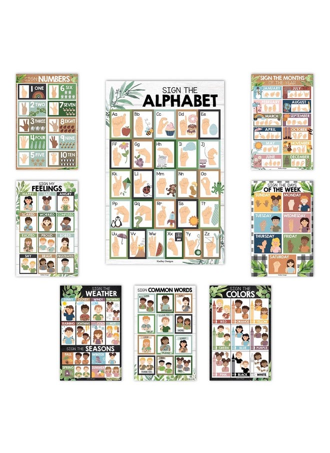 Hadley Designs Hadley Designs 8 Farmhouse American Sign Language Poster For kids Sign Language For Babies And Toddlers, ASL Posters For Classroom Decor, ASL Alphabet Poster, ASL Decor, Toddler Sign Language Posters  - Image 1