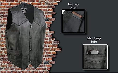 EVENT LEATHER EL5310 Black Motorcycle Leather Vest for Men - Riding Club Adult Motorcycle Vests - 2X-Large - Image 2