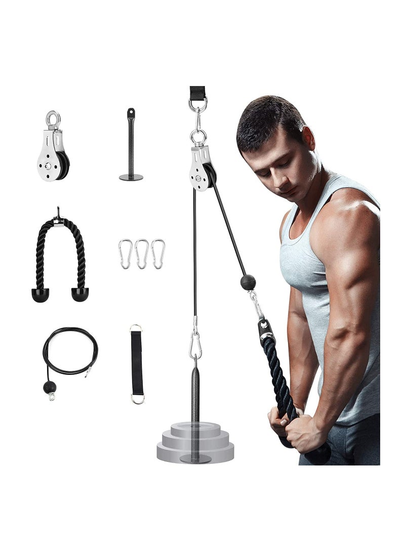 Arabest Pulley System Gym, Home Cable Pulley System with Silent Pulley, Tricep Rope, 2m Cables, Loading Pin, 3 Carabiner and Hanging Strap, Home Gym Equipment for LAT Pulldown and Triceps Extension - Image 1