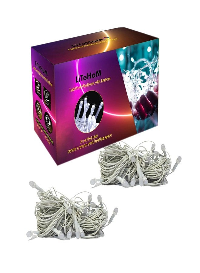 Litehom سلسلة إضاءة زينة مقاومة للماء من لايت هوم بطول 10 أمتار و36 مصباح LED على شكل أرز، مزودة بقابس كهربائي | للزينة الداخلية والخارجية، أضواء ديوالي لتزيين المنزل (2، أبيض) - Image 1