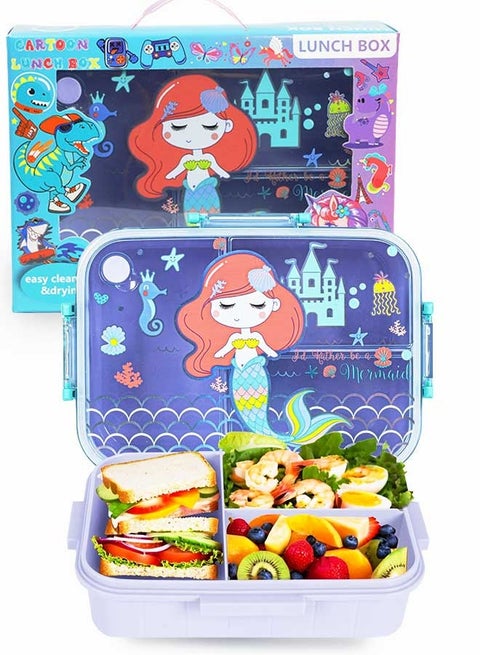 علبة غداء بينتو للأطفال بسعة 1200 مل، آمنة وخالية من BPA، 3 خانات، مانعة للتسرب وآمنة للميكروويف، سهلة الفتح، تصميم كرتوني لطيف، مثالية للمدرسة أو الحضانة