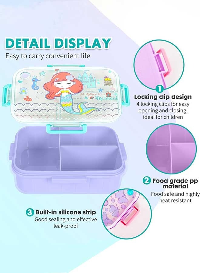 Aurlar Kids Bento Lunch Box, 1200ml BPA-Free Snack Container with 3 Compartments, Leak-Proof & Microwave Safe, Easy to Open, Cute Cartoon Design for School or Daycare Meals - Image 4