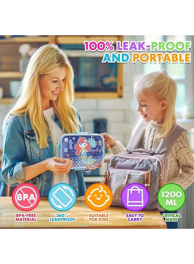 Aurlar Kids Bento Lunch Box, 1200ml BPA-Free Snack Container with 3 Compartments, Leak-Proof & Microwave Safe, Easy to Open, Cute Cartoon Design for School or Daycare Meals - Image 2