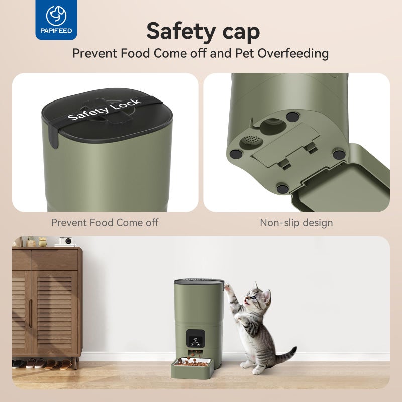 PAPIFEED Automatic Cat Feeder Upgrade, WiFi Pet Feeder with APP Control for Remote Feeding, Detachable for Easy Clean, Dual Power Supply,1-10 Meals Per Day for Multiple Pets (Greener) - Image 5
